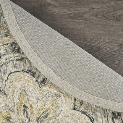 6' Beige Round Wool Floral Hand Tufted Area Rug