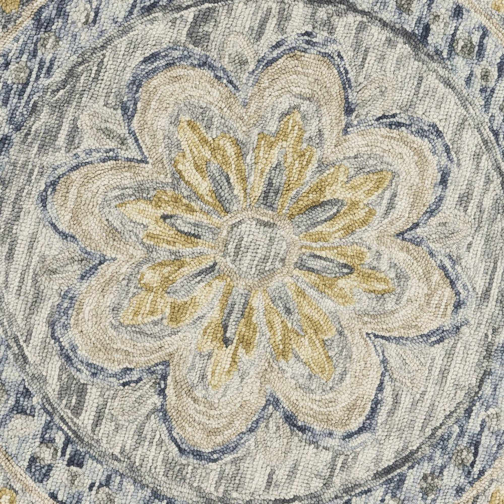 6' Beige Round Wool Floral Hand Tufted Area Rug