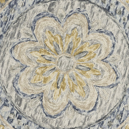 6' Beige Round Wool Floral Hand Tufted Area Rug