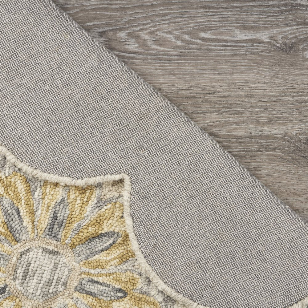 6' Beige Round Wool Floral Hand Tufted Area Rug