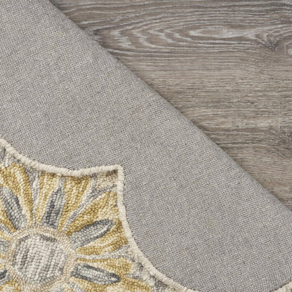 6' Beige Round Wool Floral Hand Tufted Area Rug