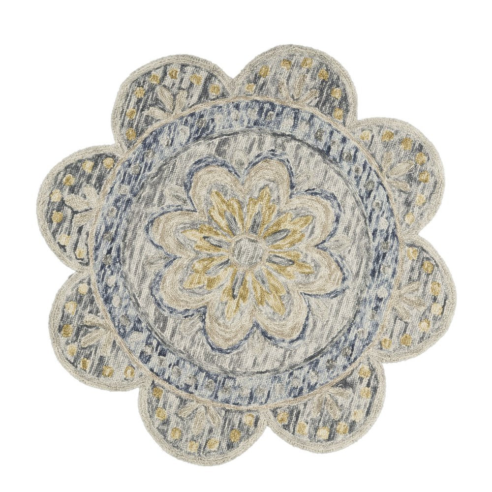 6' Beige Round Wool Floral Hand Tufted Area Rug