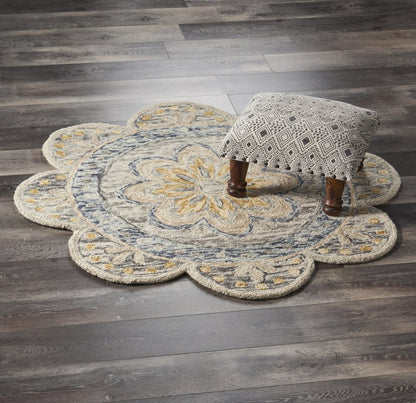 6' Beige Round Wool Floral Hand Tufted Area Rug