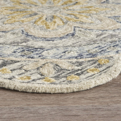 6' Beige Round Wool Floral Hand Tufted Area Rug