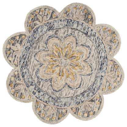 6' Beige Round Wool Floral Hand Tufted Area Rug