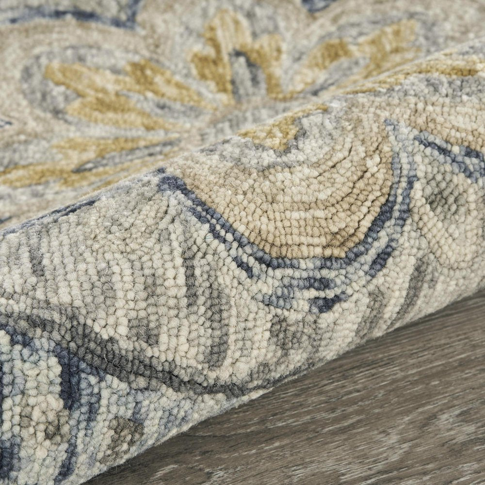 6' Beige Round Wool Floral Hand Tufted Area Rug