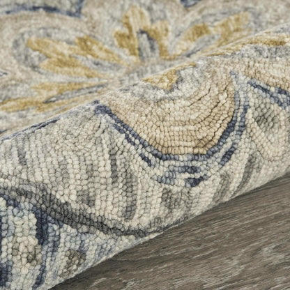 6' Beige Round Wool Floral Hand Tufted Area Rug