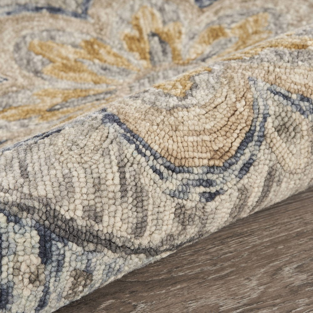 6' Beige Round Wool Floral Hand Tufted Area Rug