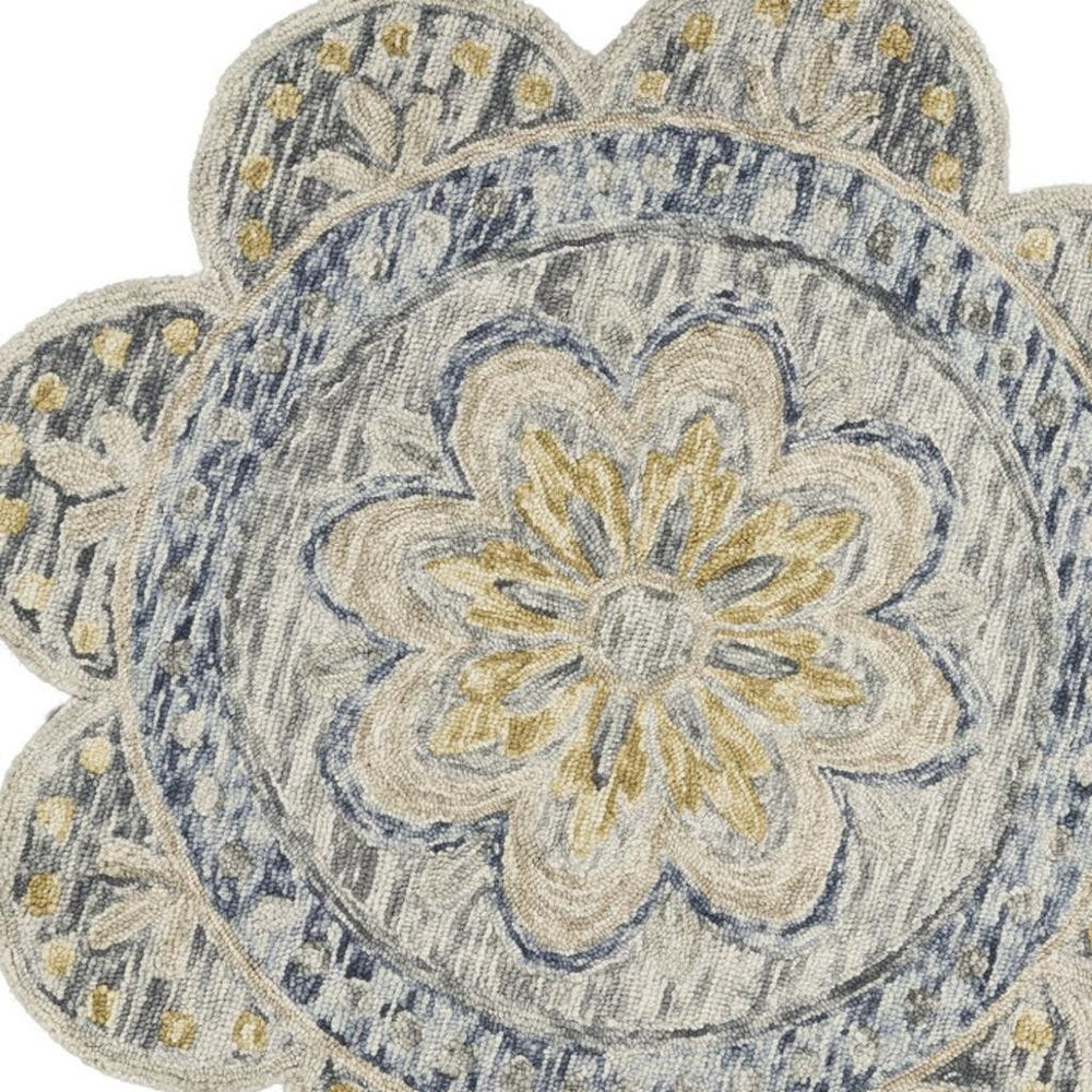 6' Beige Round Wool Floral Hand Tufted Area Rug