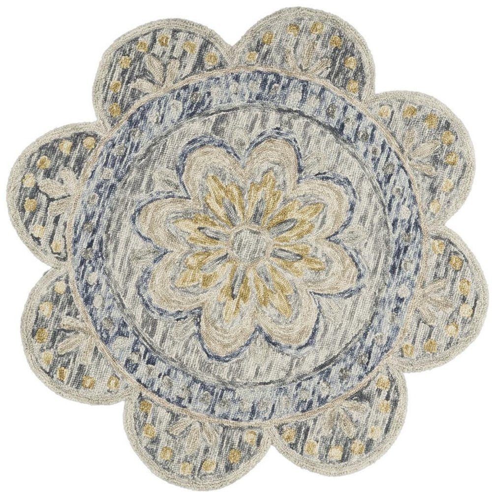 6' Beige Round Wool Floral Hand Tufted Area Rug