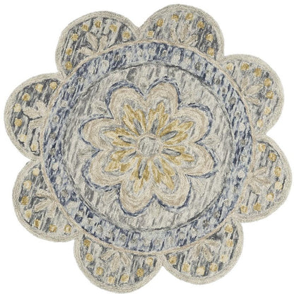 6' Beige Round Wool Floral Hand Tufted Area Rug