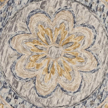 6' Beige Round Wool Floral Hand Tufted Area Rug