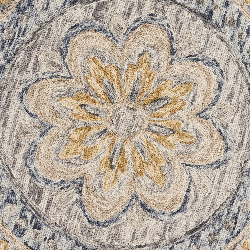 6' Beige Round Wool Floral Hand Tufted Area Rug