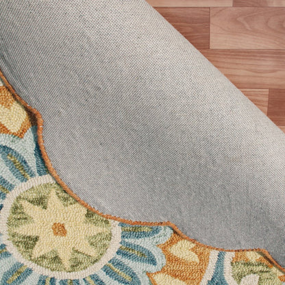 5' Blue and Ivory Round Wool Floral Hand Tufted Area Rug