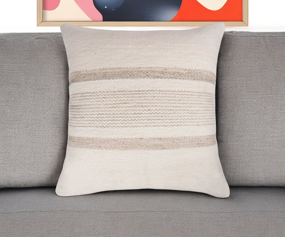 20" Navy and White Striped Throw Pillow With Ruffle