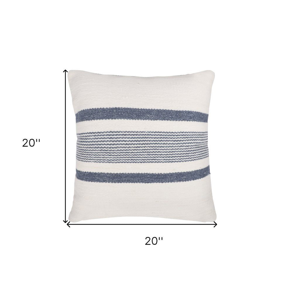 20" Navy and White Striped Throw Pillow With Ruffle