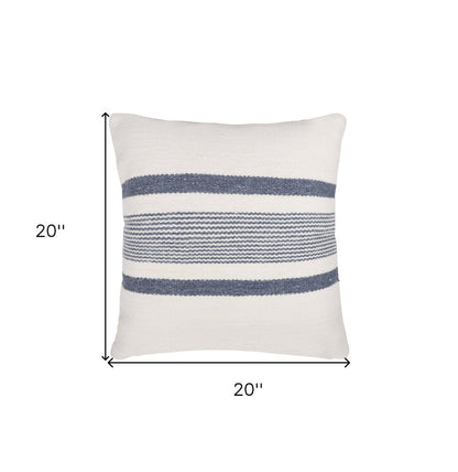 20" Navy and White Striped Throw Pillow With Ruffle