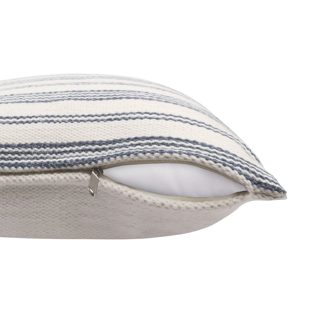 20" Navy and White Striped Throw Pillow With Ruffle