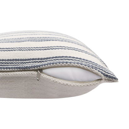 20" Navy and White Striped Throw Pillow With Ruffle