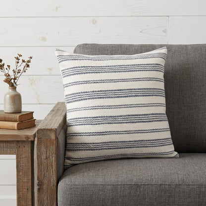 20" Navy and White Striped Throw Pillow With Ruffle