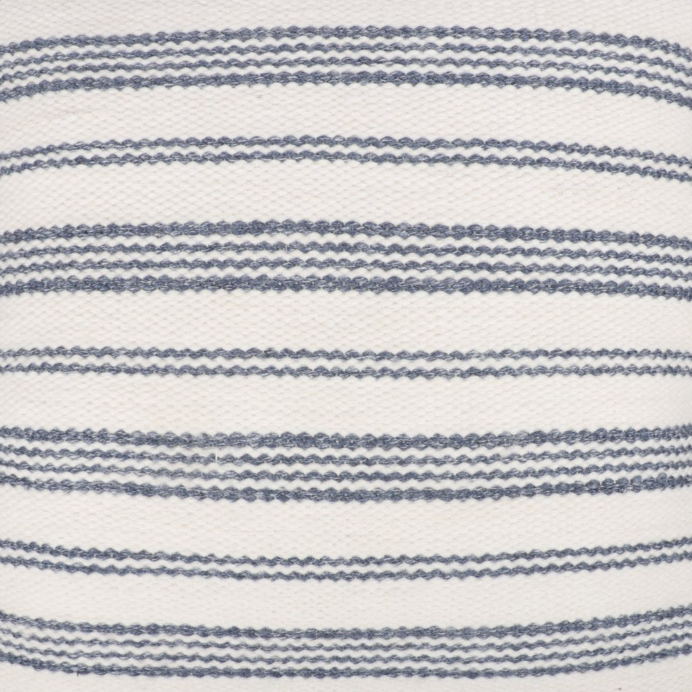 20" Navy and White Striped Throw Pillow With Ruffle