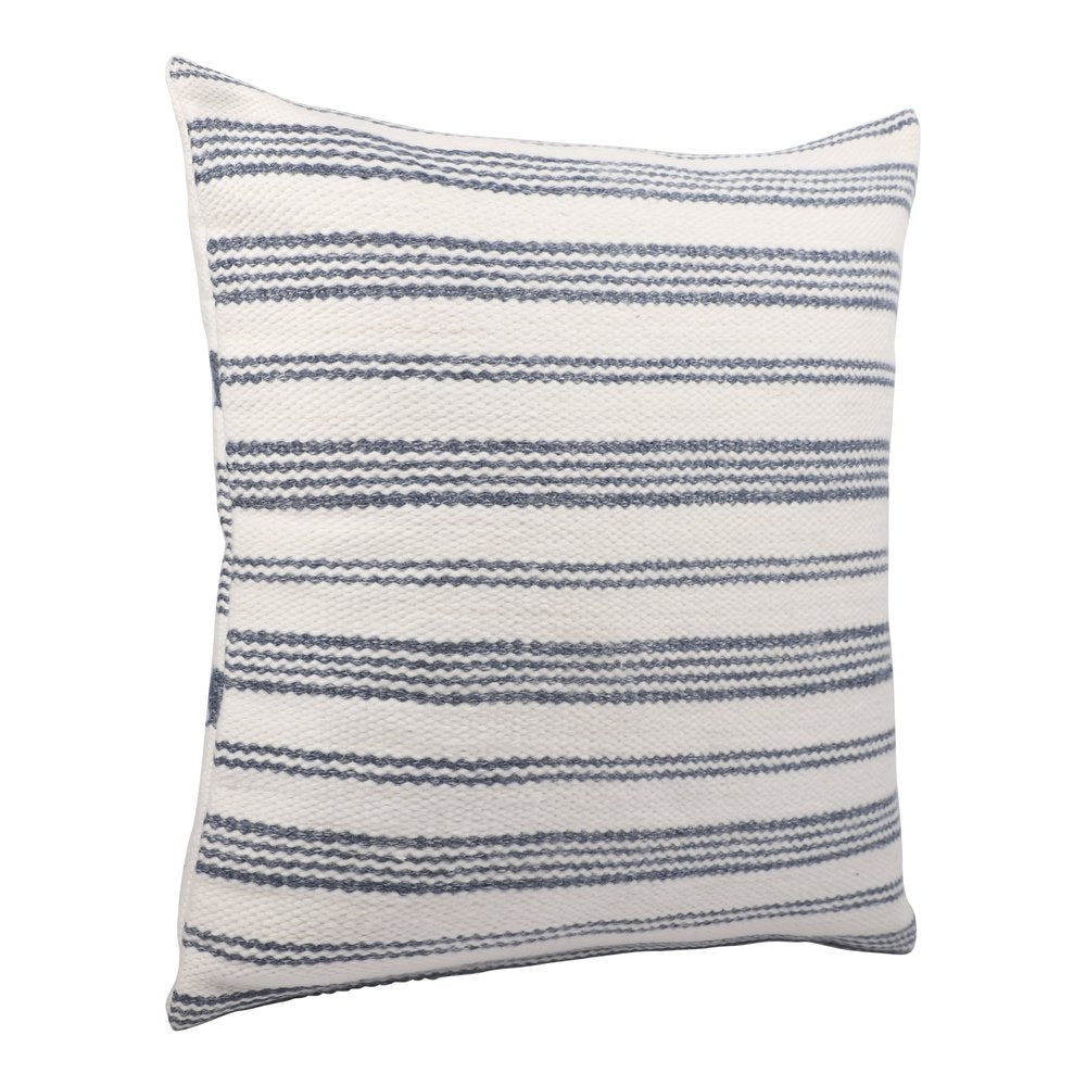 20" Navy and White Striped Throw Pillow With Ruffle