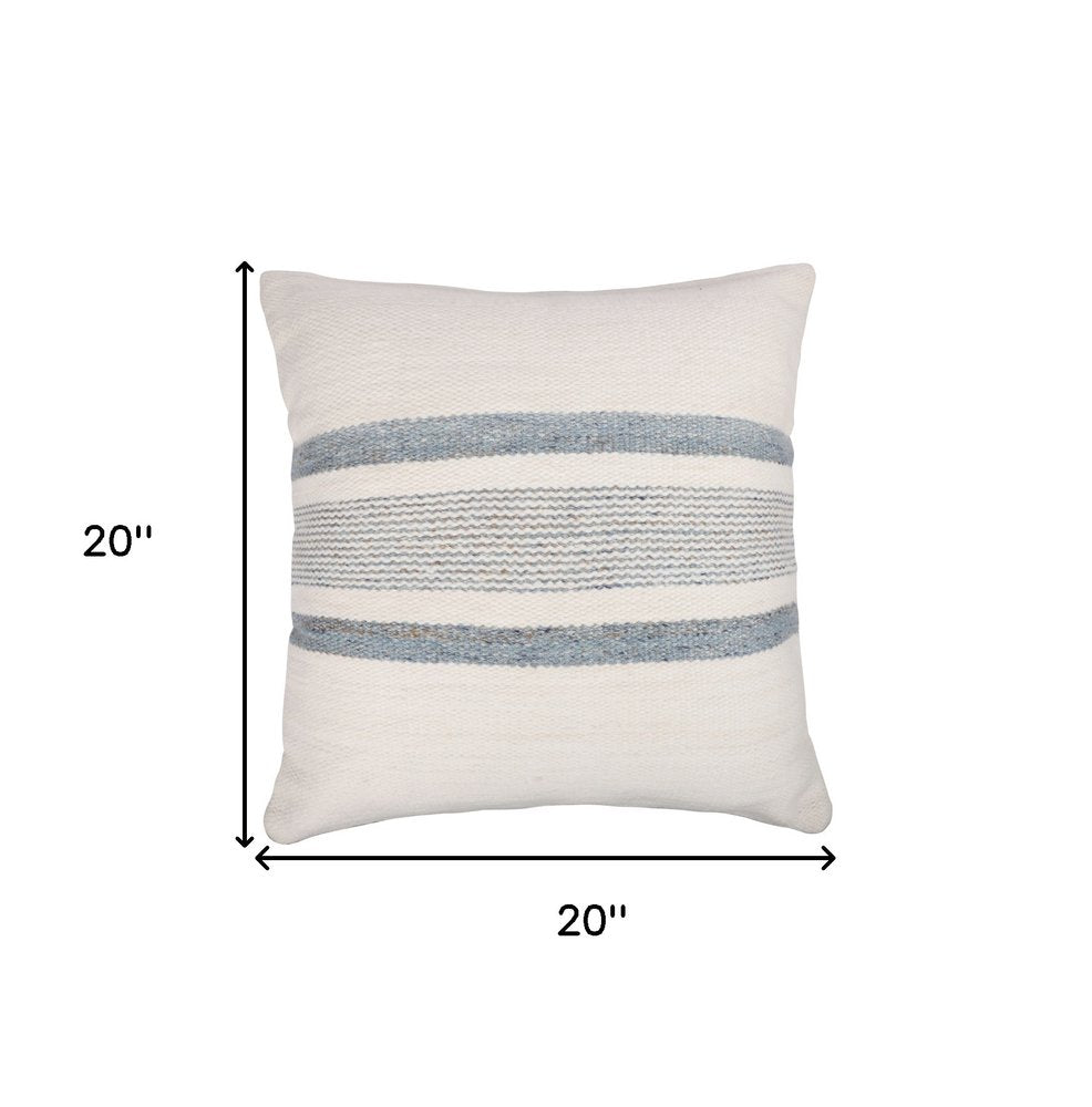 20" Navy and White Striped Throw Pillow With Ruffle