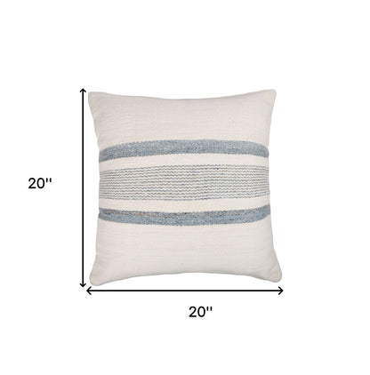 20" Navy and White Striped Throw Pillow With Ruffle
