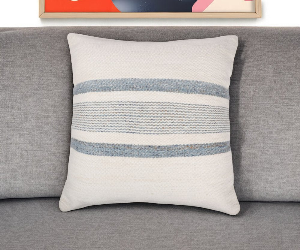 20" Navy and White Striped Throw Pillow With Ruffle