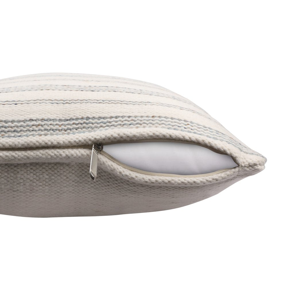 20" Navy and White Striped Throw Pillow With Ruffle