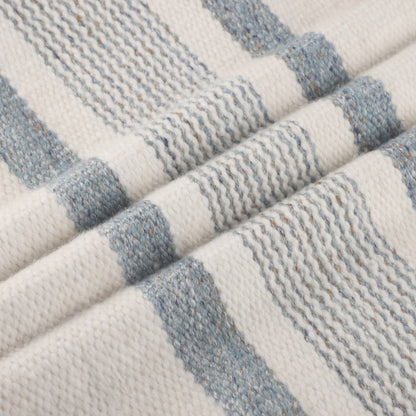 20" Navy and White Striped Throw Pillow With Ruffle