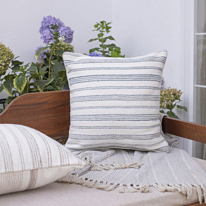 20" Black Gray and White Striped Throw Pillow