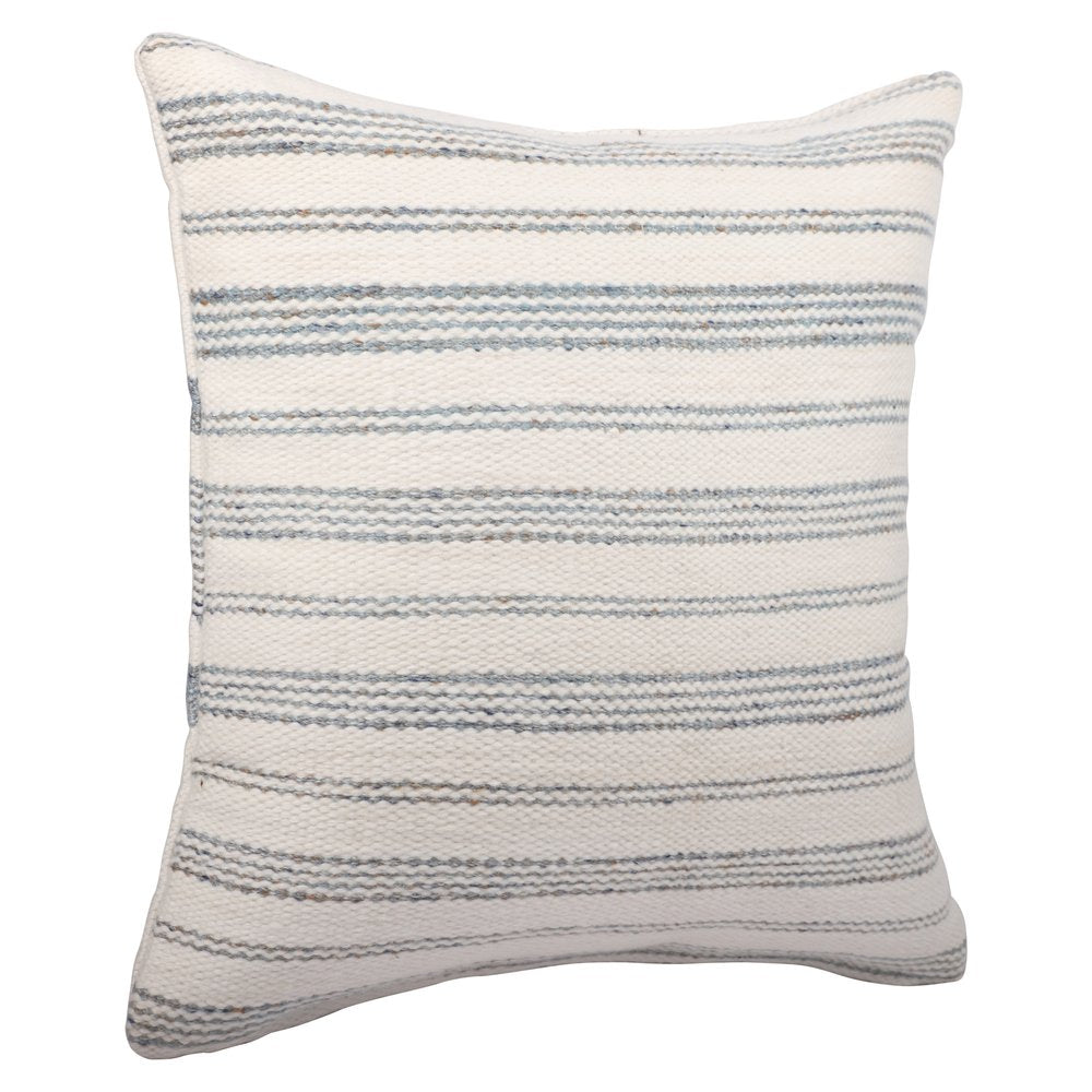 20" Navy and White Striped Throw Pillow With Ruffle