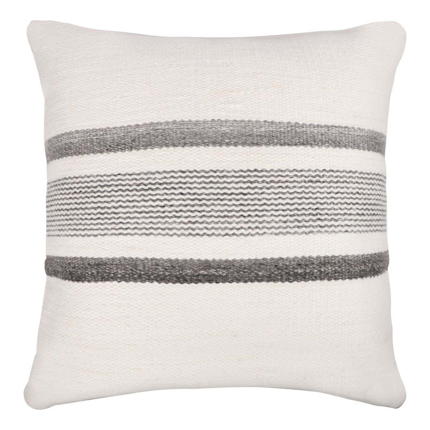 20" Black Gray and White Striped Throw Pillow