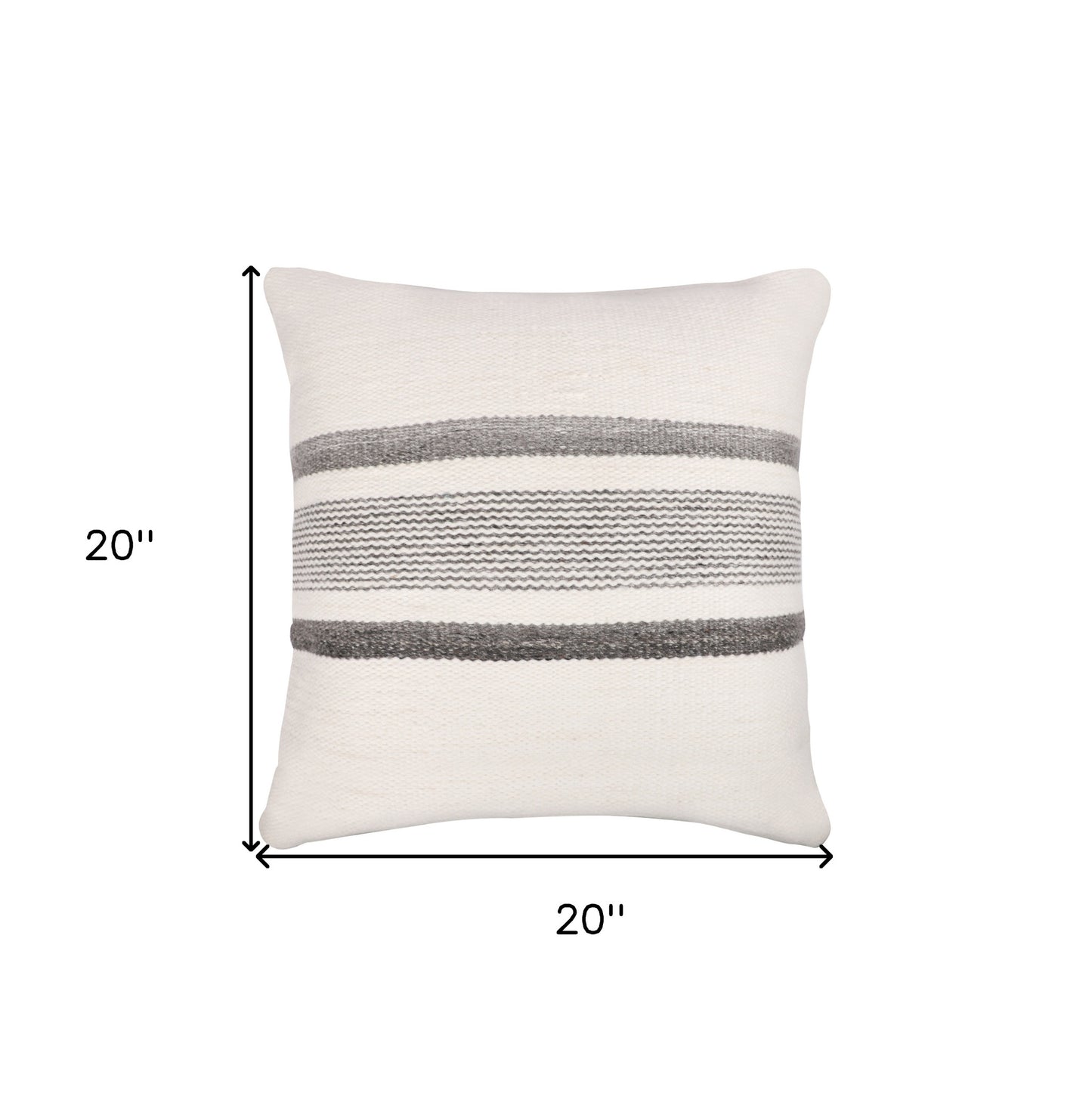 20" Black Gray and White Striped Throw Pillow