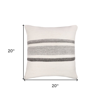 20" Black Gray and White Striped Throw Pillow