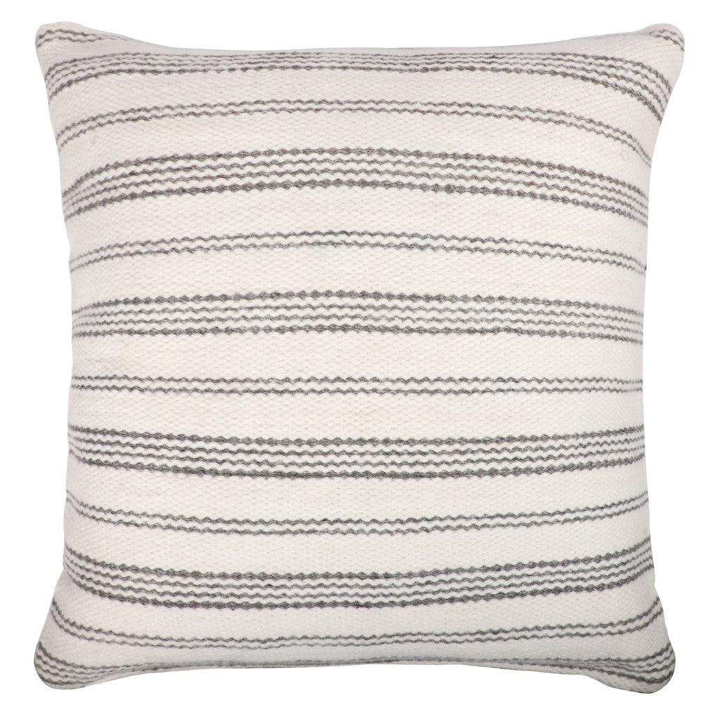 20" Black Gray and White Striped Throw Pillow