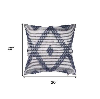 20" White and Natural Diamond Throw Pillow