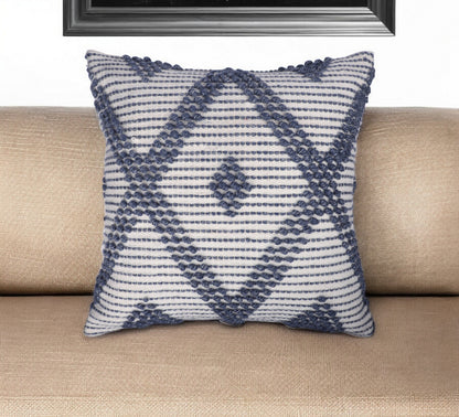 20" White and Natural Diamond Throw Pillow