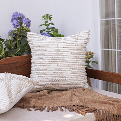 20" White and Natural Geometric Throw Pillow