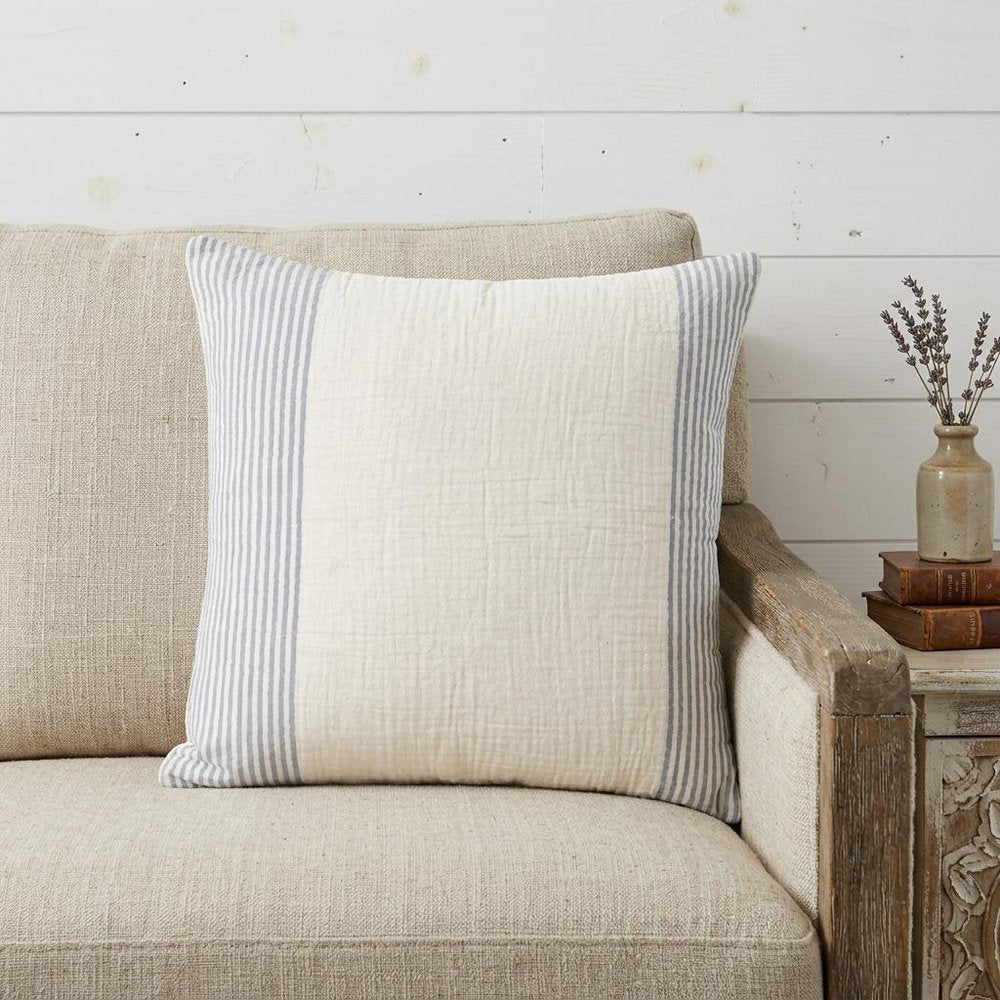 22" Blue Striped Cotton Throw Pillow