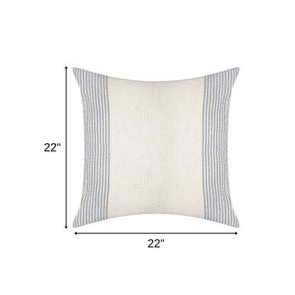 22" Beige and Ivory Striped Cotton Throw Pillow