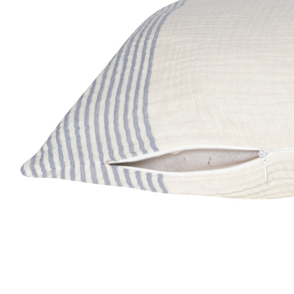 22" Beige and Ivory Striped Cotton Throw Pillow