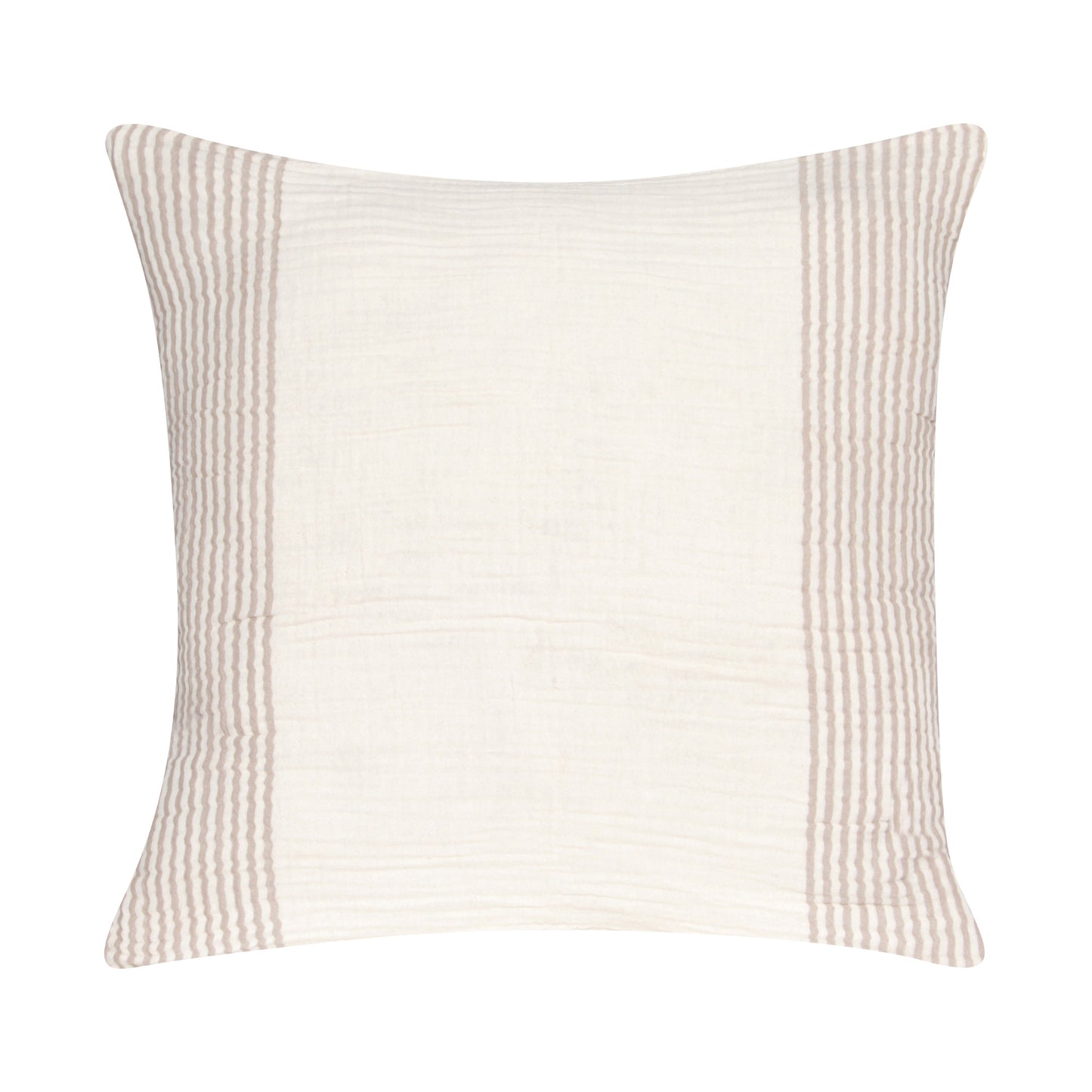 22" Beige and Ivory Striped Cotton Throw Pillow