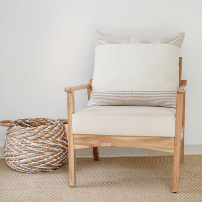 22" Beige and Ivory Striped Cotton Throw Pillow