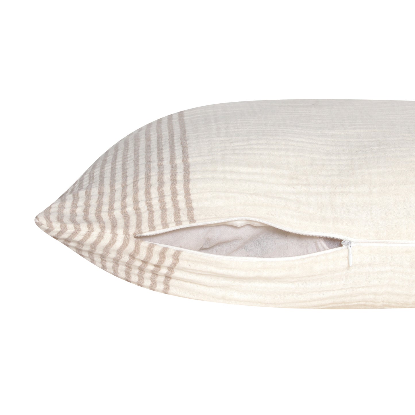 22" Beige and Ivory Striped Cotton Throw Pillow