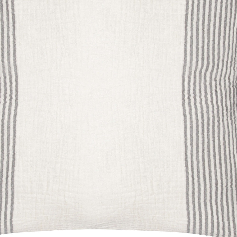 22" Beige and Ivory Striped Cotton Throw Pillow