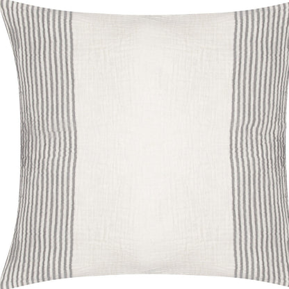 22" Beige and Ivory Striped Cotton Throw Pillow