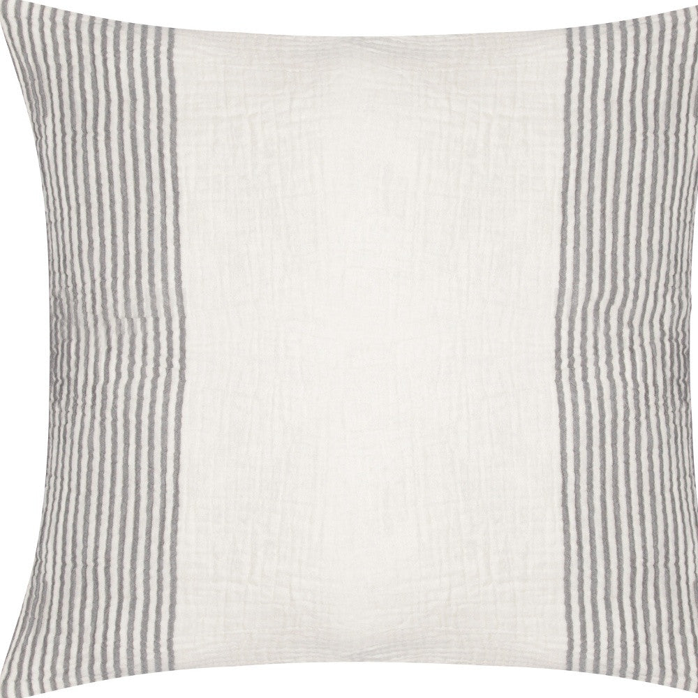 22" Beige and Ivory Striped Cotton Throw Pillow