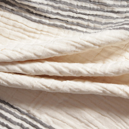 22" Beige and Ivory Striped Cotton Throw Pillow